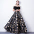 Off Shoulder Black Floral Floor Length Party Dress, A-line Satin Floral Long Prom Dress