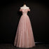 Off Shoulder Pink Tulle Long A-line Prom Dress with Beadings, Pink Long Party Dress Evening Dress