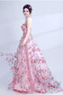 PinK Floral Sweetheart A-line Long Party Dress Formal Dress, Pink Lace Flowers Evening Dresses