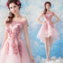 Pink Chic High Low Off Shoulder Party Dress with Lace Applique, Pink Homecoming Dress Prom Dress