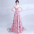 Pink Flowers Long Scoop A-line Lace-up Prom Dress, Long Party Dress Evening Dress