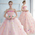 Pink Flowers Organza Ball Gown Sweet 16 Party Dress, Light Pink Formal Dress Party Dress