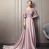 Pink Soft Satin Long Party Dress with Lace Top, A-line Pink Evening Dress Prom Dress