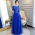 Blue Lace and Tulle 1/2 Sleeves Long A-line Bridesmaid Dress, Blue Party Dres Formal Dress