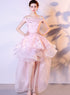 Pink Stylish High Low Lace and Organza Homecoming Dress, Pink Short Party Dress