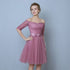 Pink Tulle Short Sleeves Short Bridesmaid Dresses, Pink A-line Homecoming Dress Formal Dress