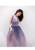 Purple Gradient Beaded Tulle Long Chich Party Dress, A-line Tulle New Prom Dress Formal Dress
