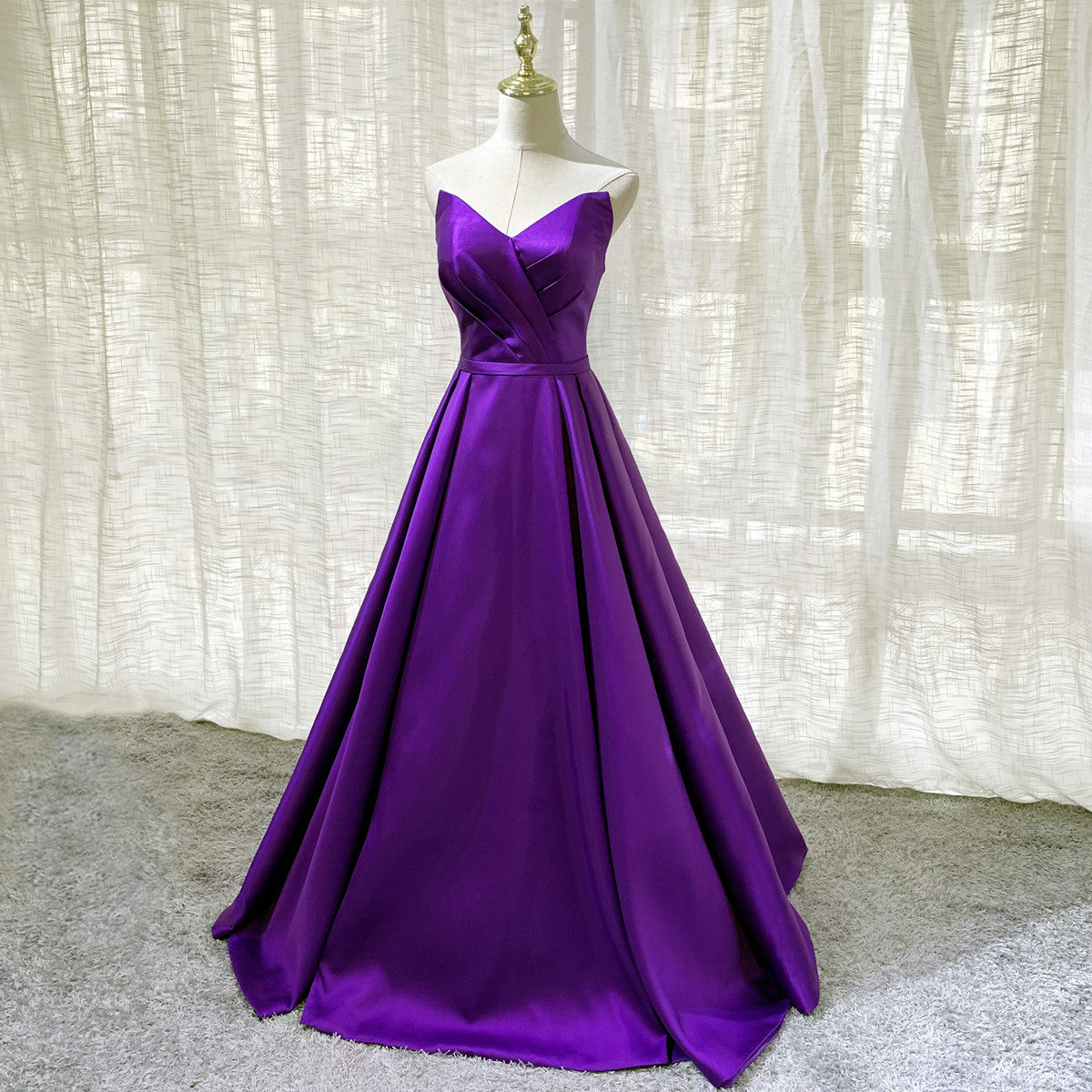 Purple Satin A-line Simple Floor Length Evening Dress Formal Dress, Da