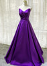 Purple Satin A-line Simple Floor Length Evening Dress Formal Dress, Dark Purple Prom Dresses