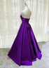 Purple Satin A-line Simple Floor Length Evening Dress Formal Dress, Dark Purple Prom Dresses