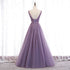 Purple V-neckline Tulle with Lace Floor Length Party Dress Evening Dress,Purple Prom Dress