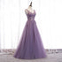 Purple V-neckline Tulle with Lace Floor Length Party Dress Evening Dress,Purple Prom Dress