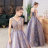 Purple V-neckline with Gold Lace Applique Tulle Prom Dress, A-line Purple Formal Dress Evening Dress