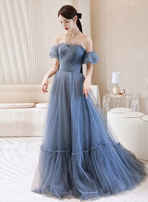 Beautiful Blue Glitter Gown Dress, Long Prom Long Dress Evening Gown