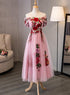 Lovely Pink Off Shoulder Tea Length Formal Dress, Cute Party Dress