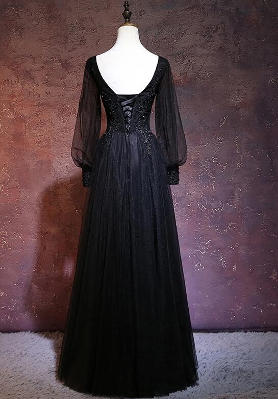 Black Long Sleeve V-Neck Evening Dress main image 1