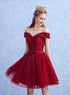 Wine Red Tulle with Lace Applique Party Dress, Dark Red Homecoming Dress