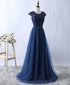 Beautiful Navy Blue Tulle Long Bridesmaid Dresses, Navy Blue Bridesmaid Dresses