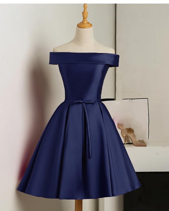 Cute Simple Short Satin Party Dress , Off Shoulder Prom Dress US size 18W / Wine Red