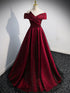 Gorgeous Wine Red Satin Off Shoulder Party Dress , Beautiful Wine Red Prom Dresses