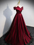 Gorgeous Wine Red Satin Off Shoulder Party Dress , Beautiful Wine Red Prom Dresses