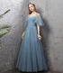 Blue Tulle Long Evening Simple Party Dresses, Blue Formal Gown Bridesmaid Dresses