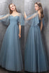 Blue Tulle Long Evening Simple Party Dresses, Blue Formal Gown Bridesmaid Dresses