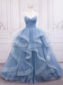 Blue Tulle Layers Long Party Dress Prom Dress, Beautiful Sweet 16 Dresses