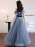 Unique Tulle A-line Off Shoulder Prom Dress, Tulle Evening Gowns