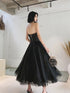 Black Tea Length Tulle Prom Party Dress, Black Tulle Formal Dress