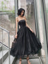 Black Tea Length Tulle Prom Party Dress, Black Tulle Formal Dress