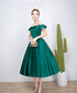 Green Satin Off Shoulder Prom Party Dress, Green Homecoming Dress