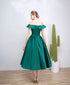 Green Satin Off Shoulder Prom Party Dress, Green Homecoming Dress