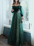 Dark Green Tulle Stunning Sequin Spaghetti Straps Prom Dress, Green Party Dress