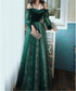 Dark Green Tulle Stunning Sequin Spaghetti Straps Prom Dress, Green Party Dress