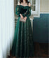 Dark Green Tulle Stunning Sequin Spaghetti Straps Prom Dress, Green Party Dress