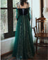 Dark Green Tulle Stunning Sequin Spaghetti Straps Prom Dress, Green Party Dress