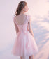 Pink Tulle with Lace and Flowers Short Prom Dresses, Pink Tulle Homecoming Dress