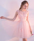 Pink Tulle with Lace and Flowers Short Prom Dresses, Pink Tulle Homecoming Dress