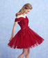 Wine Red Tulle with Lace Applique Party Dress, Dark Red Homecoming Dress