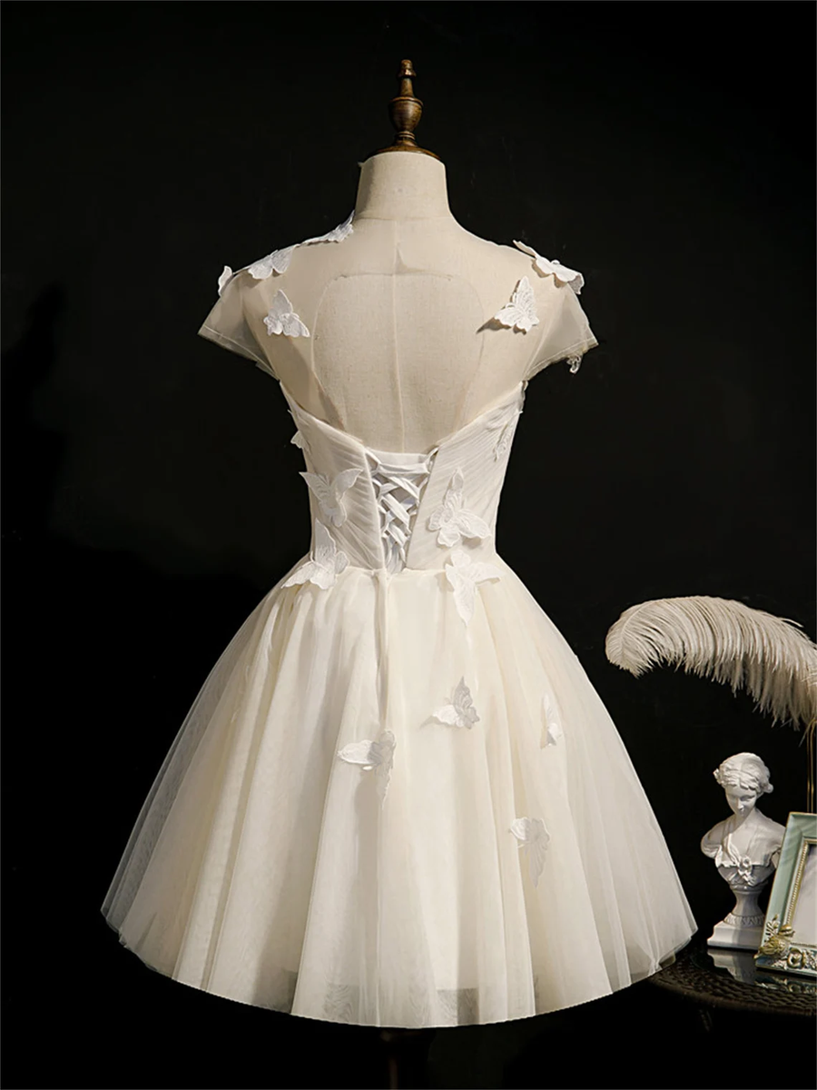 Off The Shoulder Strapless Mini Ivory Homecoming Dress