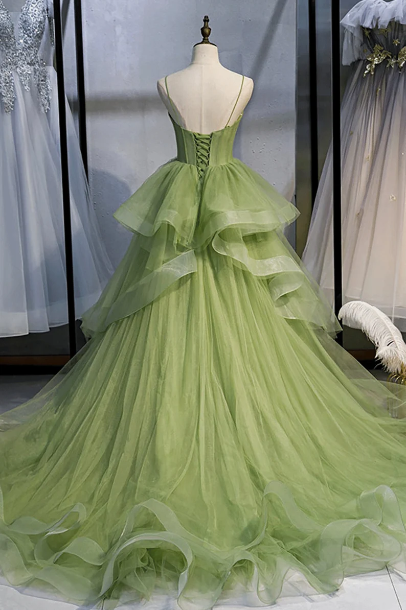 Sage Green Corset Long Prom Dress, Long Green Tulle Party Dress Evenin –  BeautyDressy