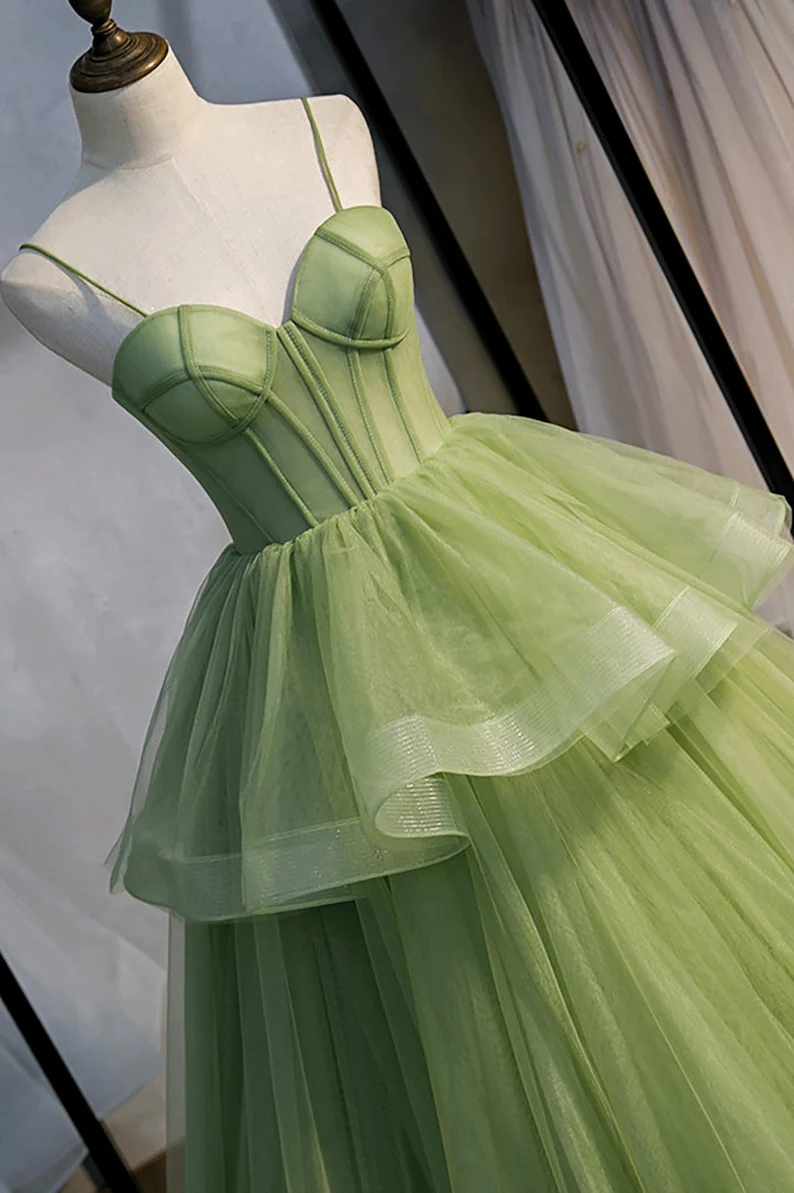 Sage Green Corset Long Prom Dress, Long Green Tulle Party Dress Evening Dresses US Size 8 / Custom Color Sage Green Corset Long Prom Dress, Long Green Tulle Party Dress Evening Dresses US Size 8 / Custom Color