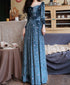 Blue Velvet Long Sleeves Floor Length Wedding Party Dress, Blue Bridesmaid Dresses