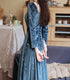 Blue Velvet Long Sleeves Floor Length Wedding Party Dress, Blue Bridesmaid Dresses