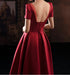Wine Red Satin Low Back Lace-up Short Sleeves Party Dress, Wine Red Formal Dresses