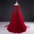 Wine Red Tulle Beaded Tulle Sparkle Long Prom Dress, Dark Red Sweet 16 Gown