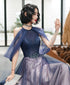 Blue Halter A-line Tulle Sequin Long Prom Dress, Blue Tulle Evening Dress Party Dress