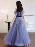 Off Shoulder Sweetheart Tulle Light Purple Formal Dress, A-line Tulle Junior Prom Dresses