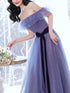 Off Shoulder Sweetheart Tulle Light Purple Formal Dress, A-line Tulle Junior Prom Dresses